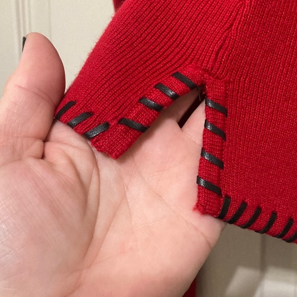 Red V-Neck Sweater with Black Trim - Picture 4 of 7